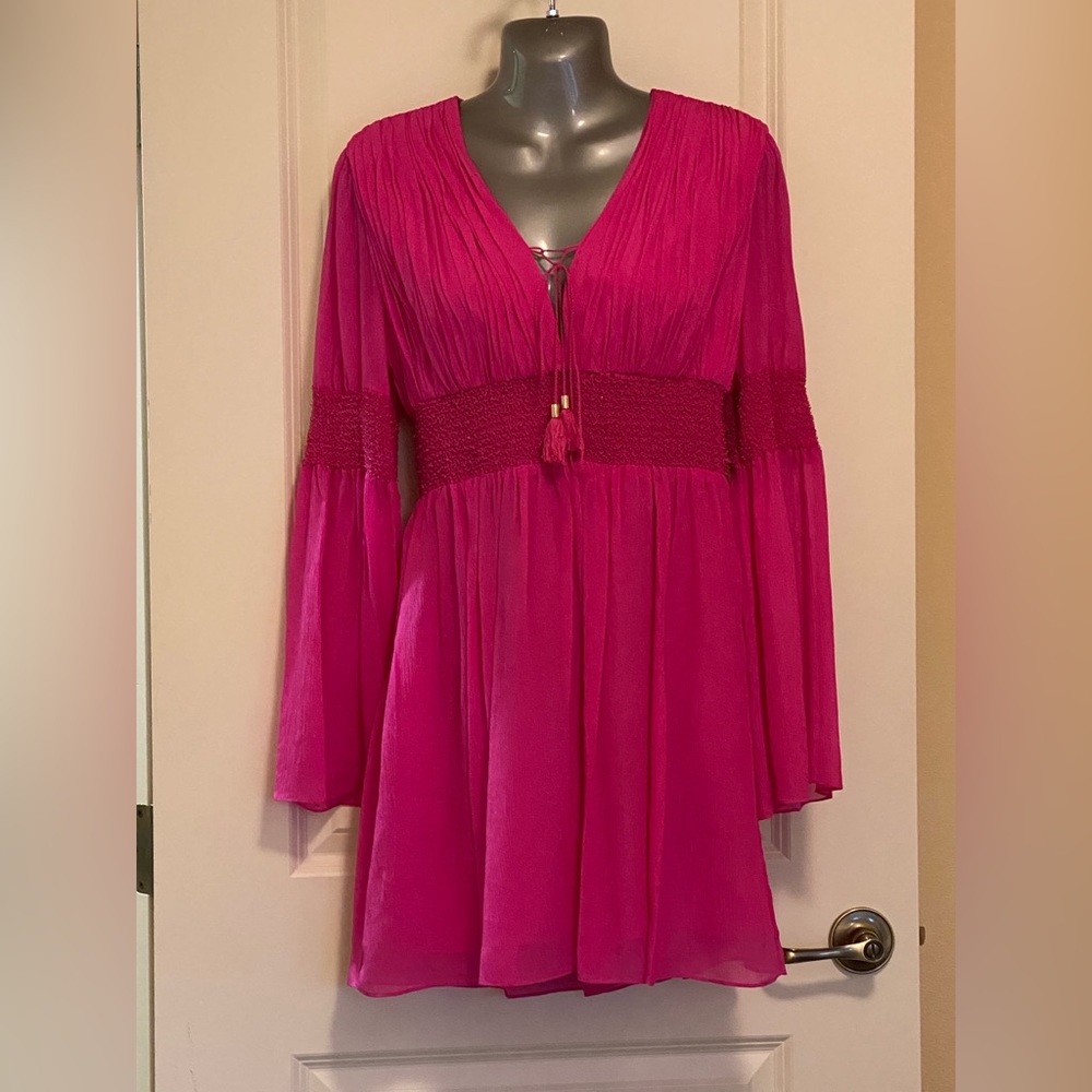Rachel Zoe size 8 Pink Chiffon bell-sleeve dress